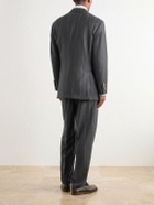 Brunello Cucinelli - Double-Breasted Pinstriped Wool, Cashmere and Silk-Blend Flannel Suit Jacket - Gray