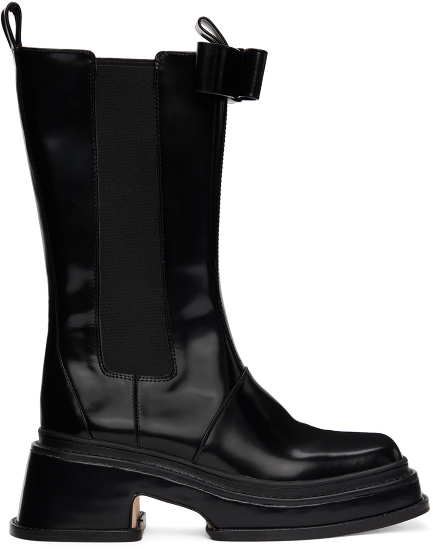 Shushu/Tong Black Leather Bow Mid Calf Boots Shushu/Tong Shushu/Tong Black Leather Bow Mid Calf Boots Shushu/Tong