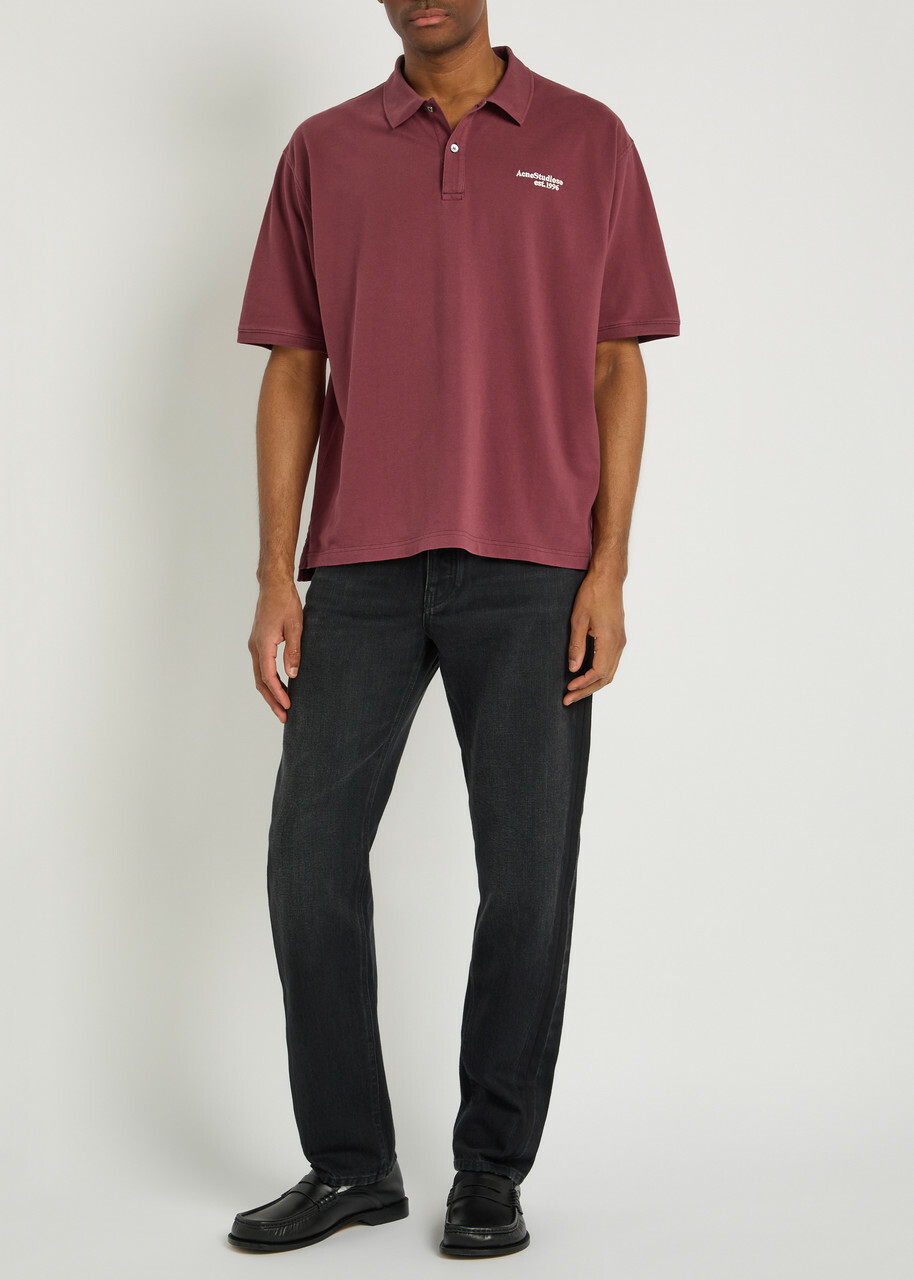 Acne Studios Logo-embroidered Cotton Polo Shirt Red
