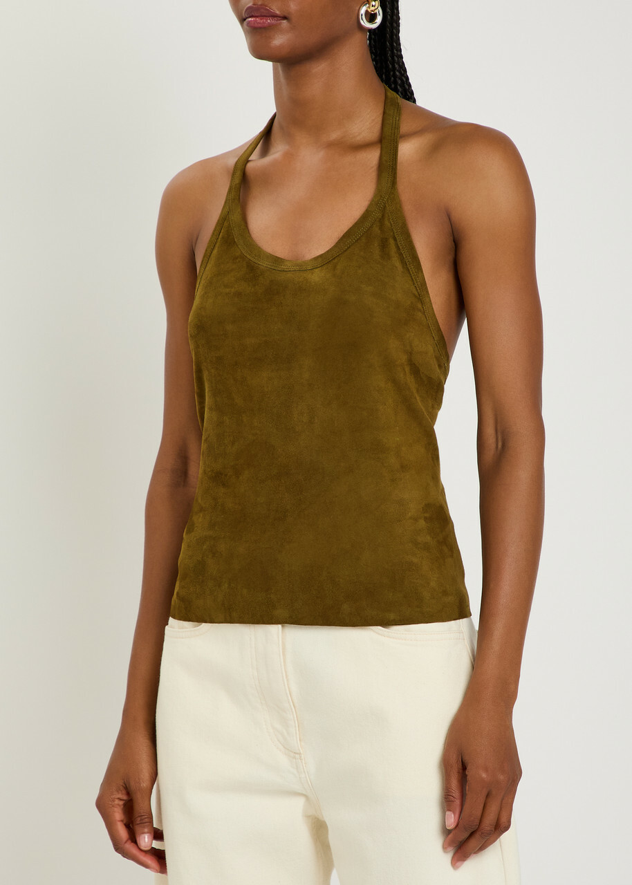 Stouls Cherry Halterneck Stretch-suede top Bronze