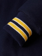 Golden Bear - Striped Leather-Trimmed Padded Wool-Blend Felt Varsity Jacket - Blue