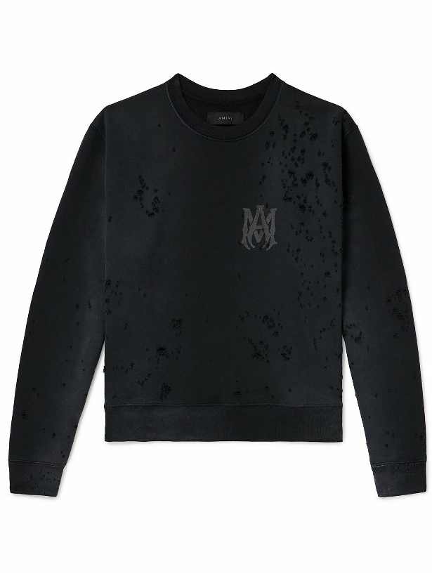 Photo: AMIRI - Shotgun Logo-Print Distressed Cotton-Jersey Sweatshirt - Black