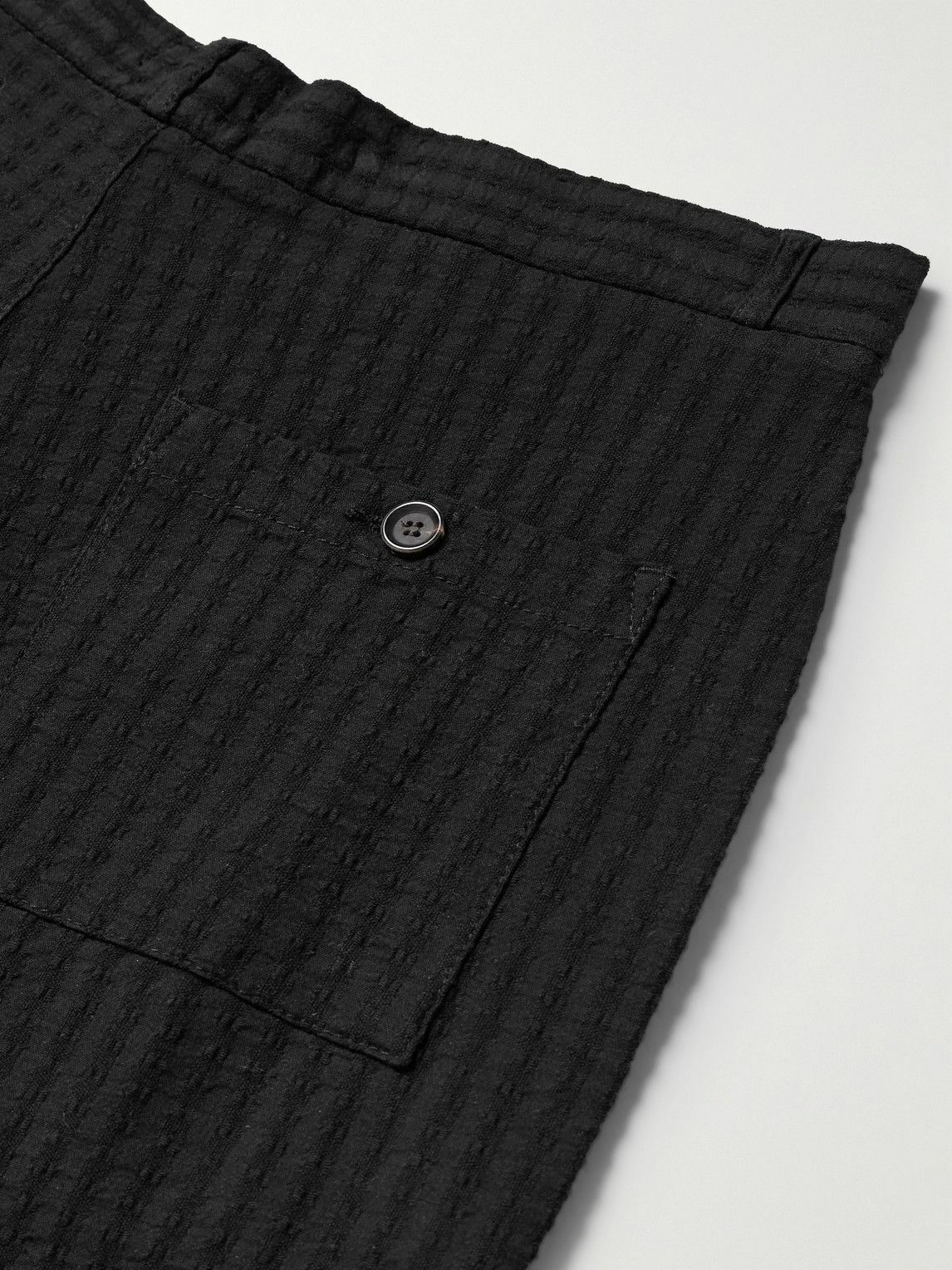 Oliver Spencer - William Straight-Leg Organic Cotton-Blend Seersucker Trousers - Black