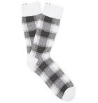 Thom Browne - Webbing-Trimmed Checked Cotton-Blend Socks - White
