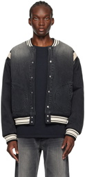 Rhude Black Lightning Varsity Denim Bomber Jacket
