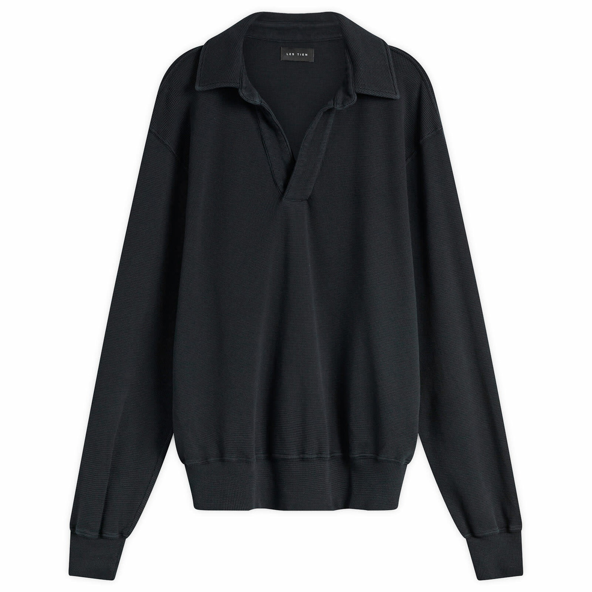 Les Tien Men's Thermal Banded Polo in Faded Black
