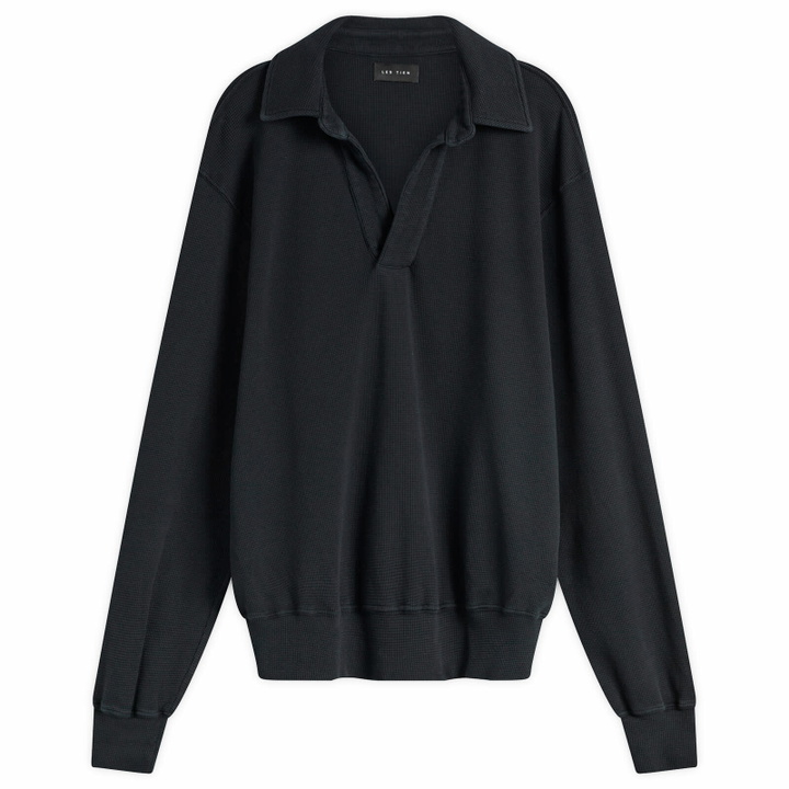 Photo: Les Tien Men's Thermal Banded Polo in Faded Black