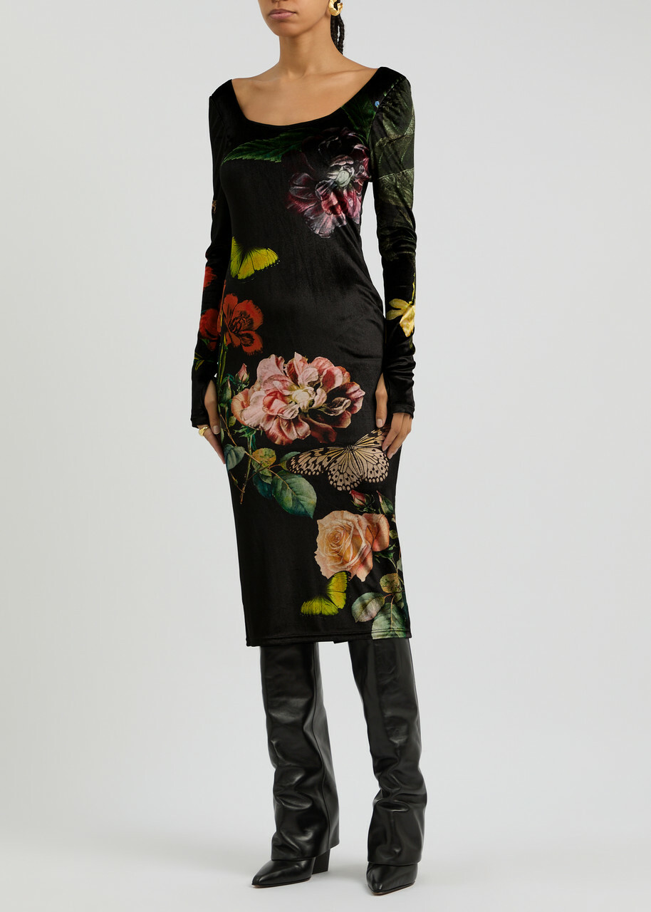 Alice + Olivia Delora Floral-print Velvet Midi Dress Multicoloured 1 Alice  + Olivia