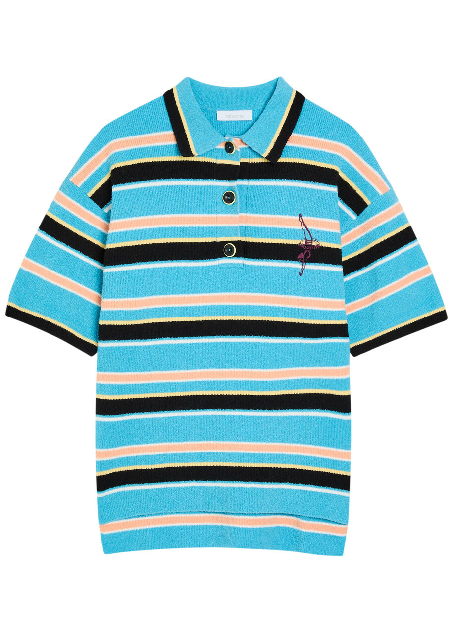 Rabanne Striped Logo-embroidered Cotton-blend Polo Shirt Blue