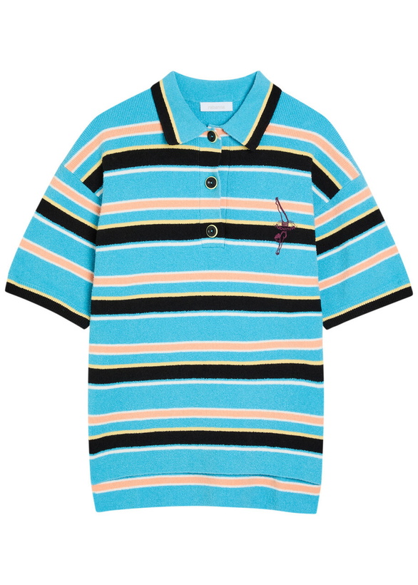 Photo: Rabanne Striped Logo-embroidered Cotton-blend Polo Shirt Blue