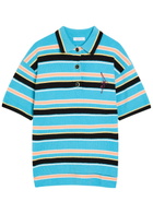 Rabanne Striped Logo-embroidered Cotton-blend Polo Shirt Blue