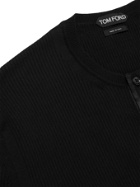 TOM FORD - Slim-Fit Satin-Trimmed Ribbed Cotton and Silk-Blend Henley T-Shirt - Black