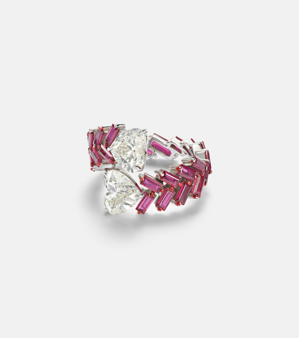 Kamyen 18kt white gold ring with rubies and diamonds