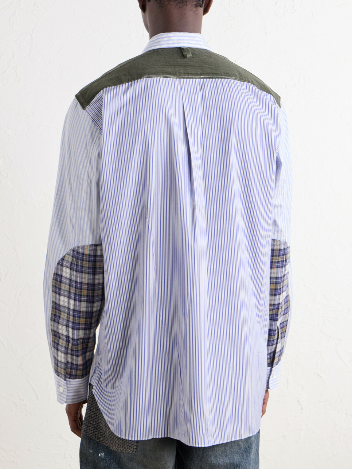 Junya Watanabe - Striped Corduroy and Twill-Trimmed Cotton-Poplin Shirt - Blue