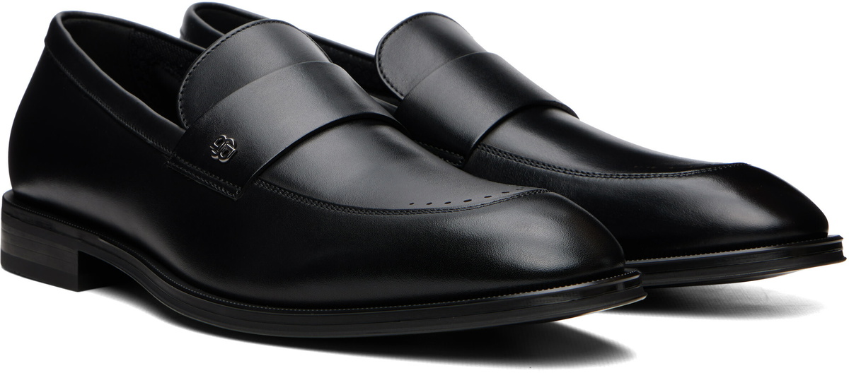 BOSS Black Double B Monogram Trim Leather Loafers