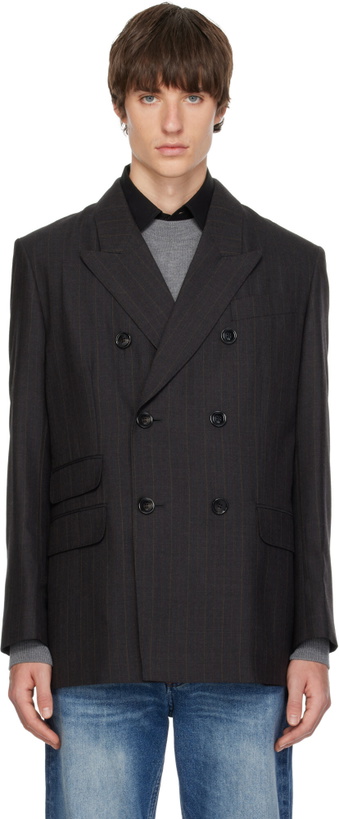 Photo: AMI Paris Gray Double-Breasted Striped Wool Blazer