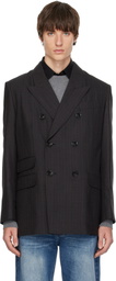 AMI Paris Gray Double-Breasted Striped Wool Blazer