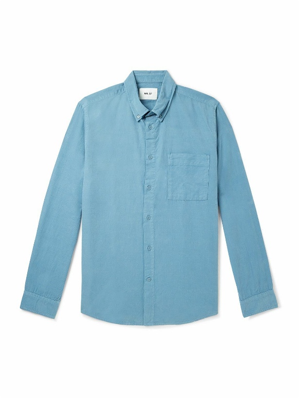 Photo: NN07 - Arne 5082 Button-Down Collar Organic Cotton-Corduroy Shirt - Blue