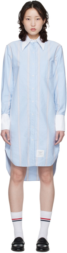 Photo: Thom Browne Blue Exaggerated Easy Fit Point Collar Shirt Minidress