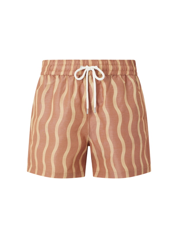 Photo: Frescobol Carioca - La Marzocco Rio Straight-Leg Printed Swim Shorts - Brown