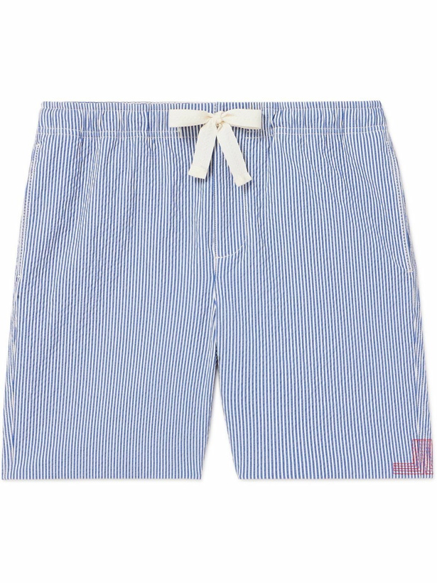 Photo: Orlebar Brown - Alex Straight-Leg Striped Cotton-Blend Seersucker Drawstring Shorts - Blue