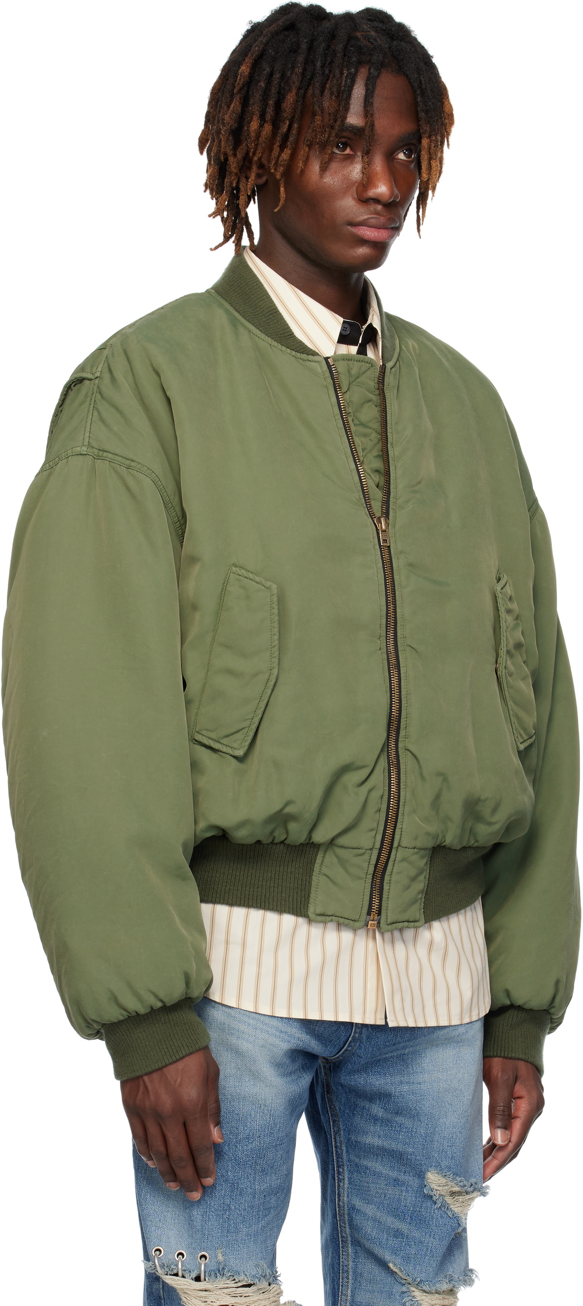 We11done Khaki Curved Bomber Jacket