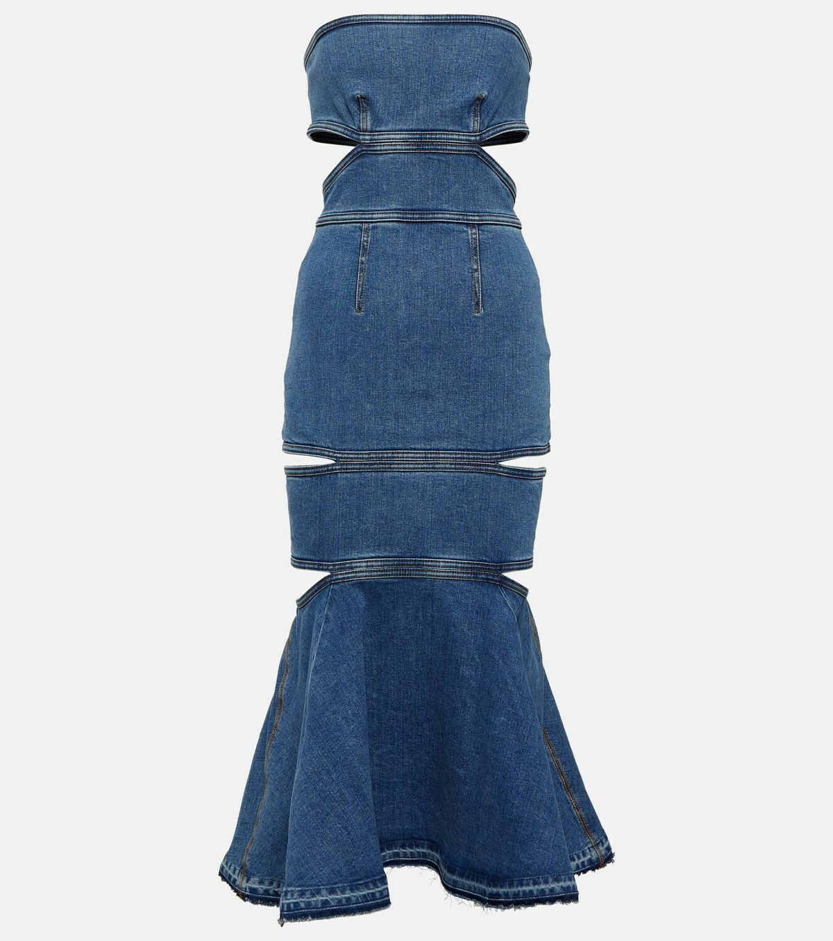 Alexander McQueen Cutout denim maxi dress Alexander McQueen