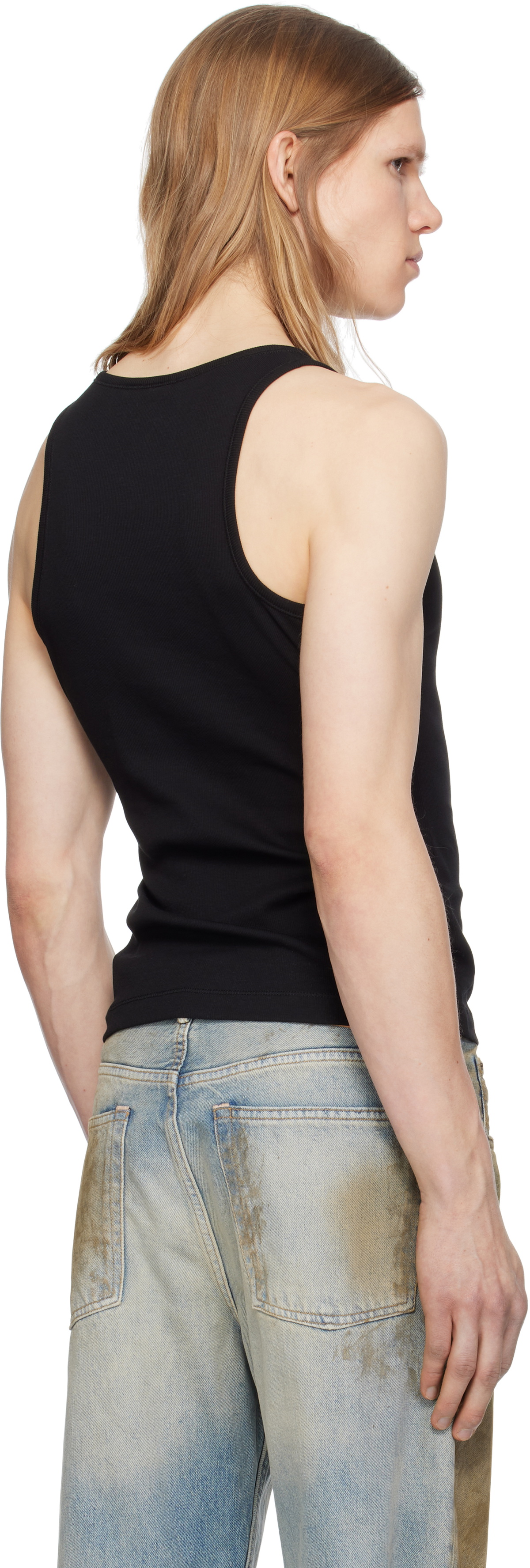 GANNI Black Soft Cotton Rib Tank Top