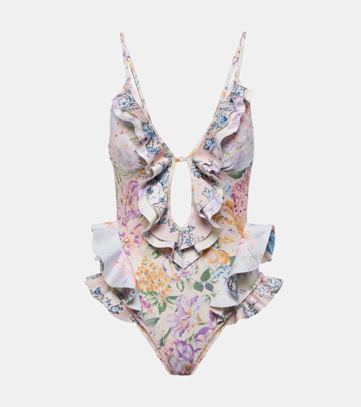 Zimmermann Halliday Waterfall Frill ruffled floral swimsuit