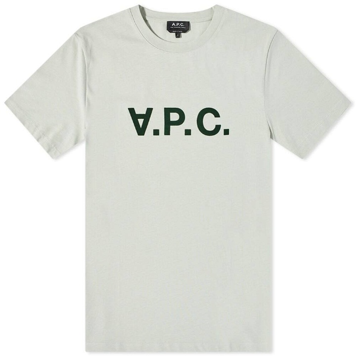 Photo: A.P.C. Men's Vpc Logo T-Shirt in Pale Green/Black
