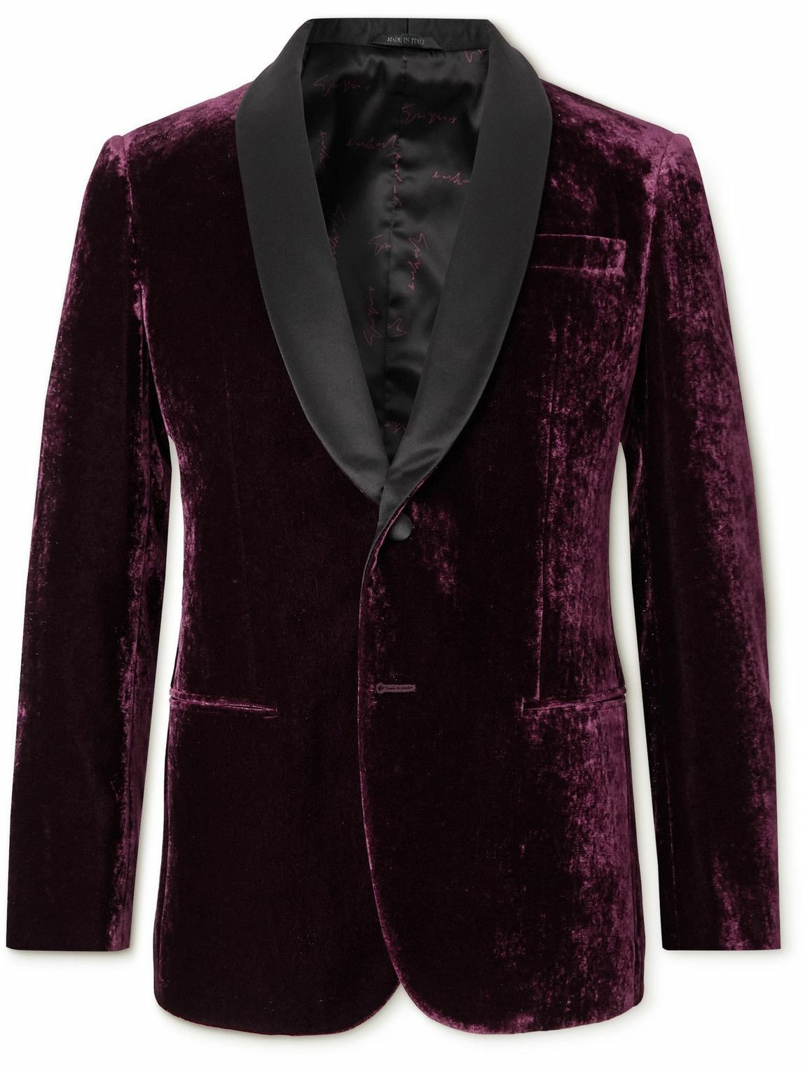 Photo: Giorgio Armani - Shawl-Collar Velvet and Silk-Satin Tuxedo Jacket - Burgundy