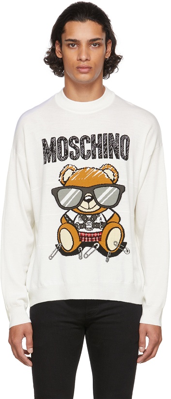 Photo: Moschino White Wool Teddy Logo Sweater