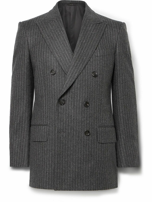 Photo: TOM FORD - Double-Breasted Prinstriped Wool-Flannel Blazer - Gray