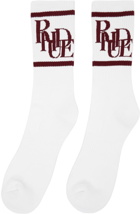 Rhude White & Burgundy Scramble Logo Socks