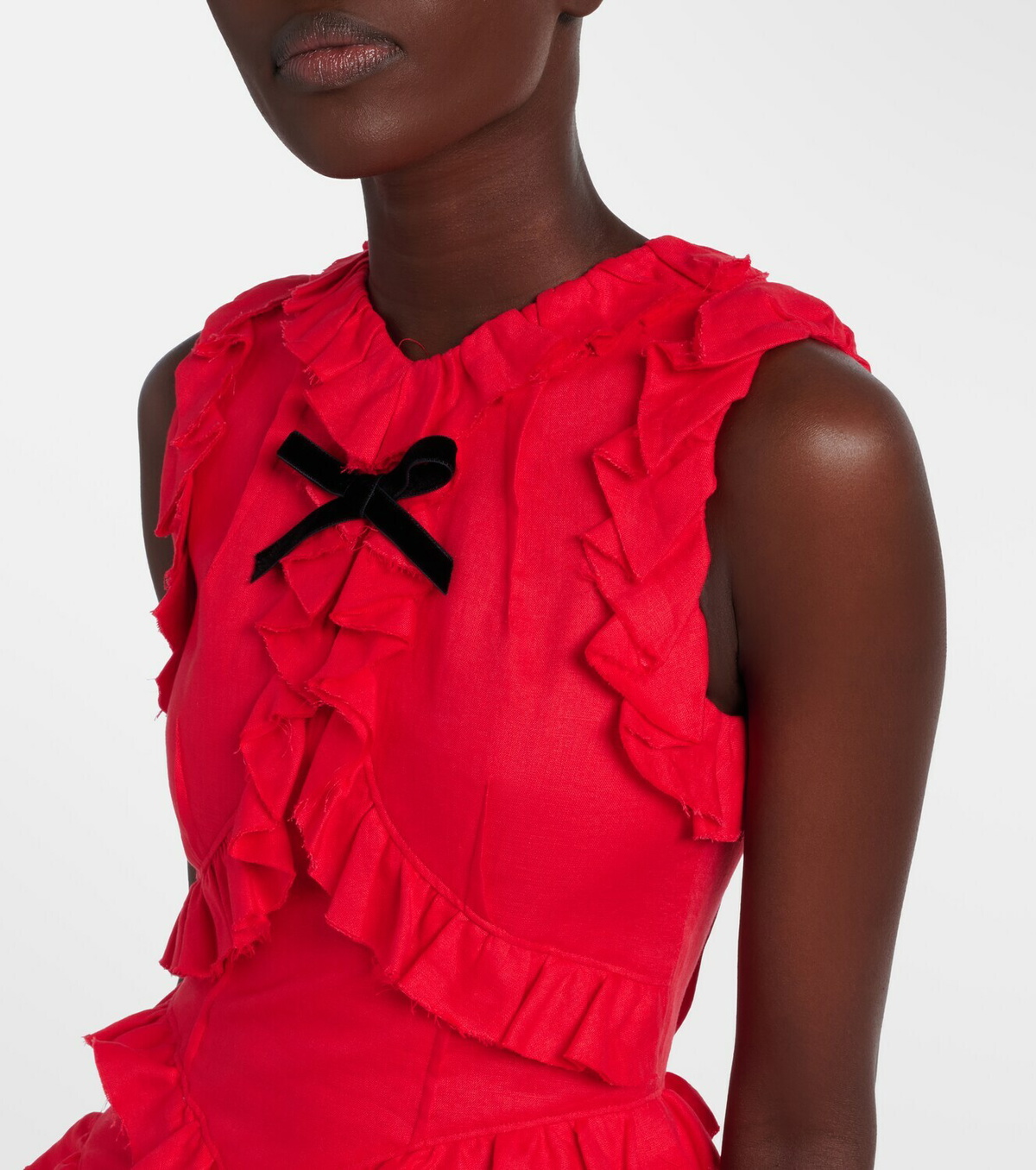 Shushu/Tong Bow-detail ruffled linen midi dress