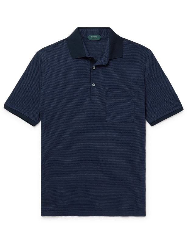 Photo: INCOTEX - Slim-Fit Striped Linen and Cotton-Blend Polo Shirt - Blue