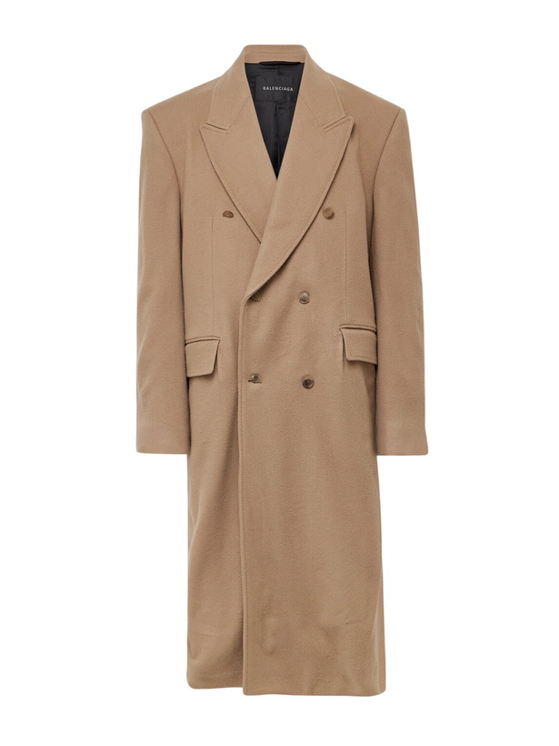 Photo: Balenciaga - Oversized Double-Breasted Distressed Wool-Felt Coat - Brown