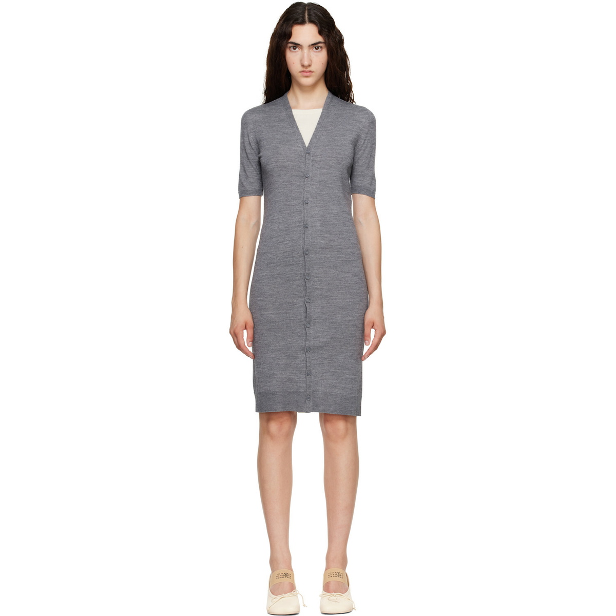 MM6 Maison Margiela Gray & Off-White Trompe L'Oeil Cardigan Midi Dress