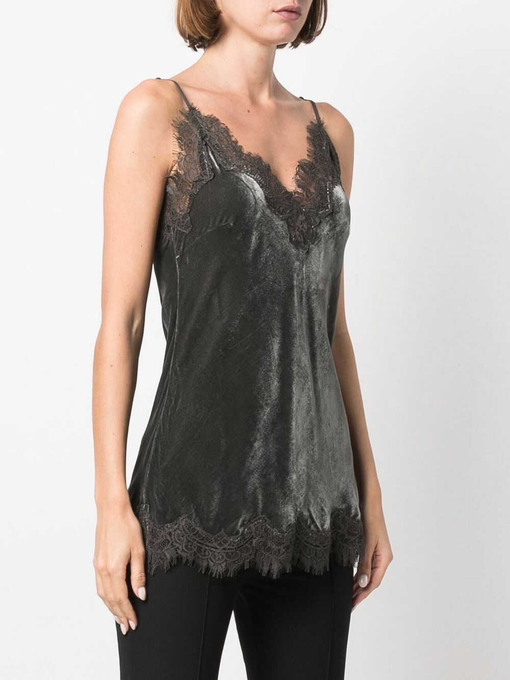 Silk Camisole with Lace Trim - Black, Gold Hawk