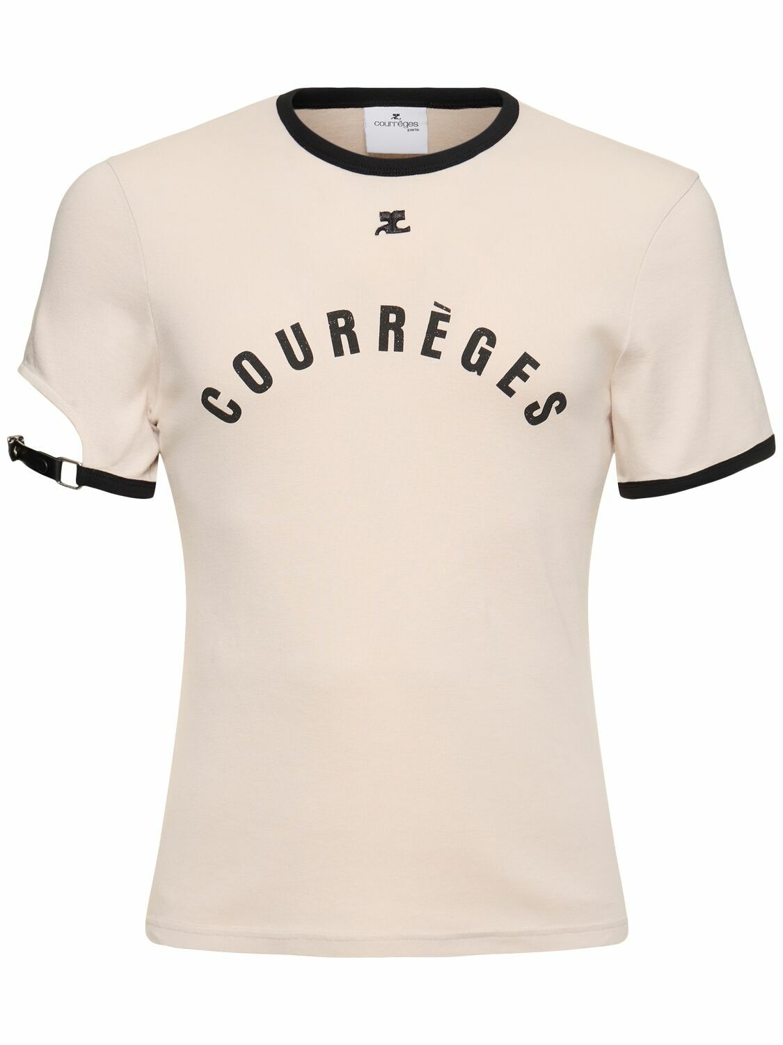 Photo: COURREGES Logo Print Cotton T-shirt with buckle