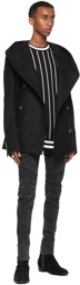Balmain Black Wool Hooded Pea Coat