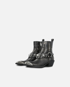 Pinko Ankle Cowboy Boots In Distressed Leather With A Metal Toe Cap Limo Black