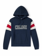 CELINE - Logo-Flocked Striped Cotton-Jersey Hoodie - Blue