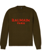 Balmain - Logo-Intarsia Wool Sweater - Green
