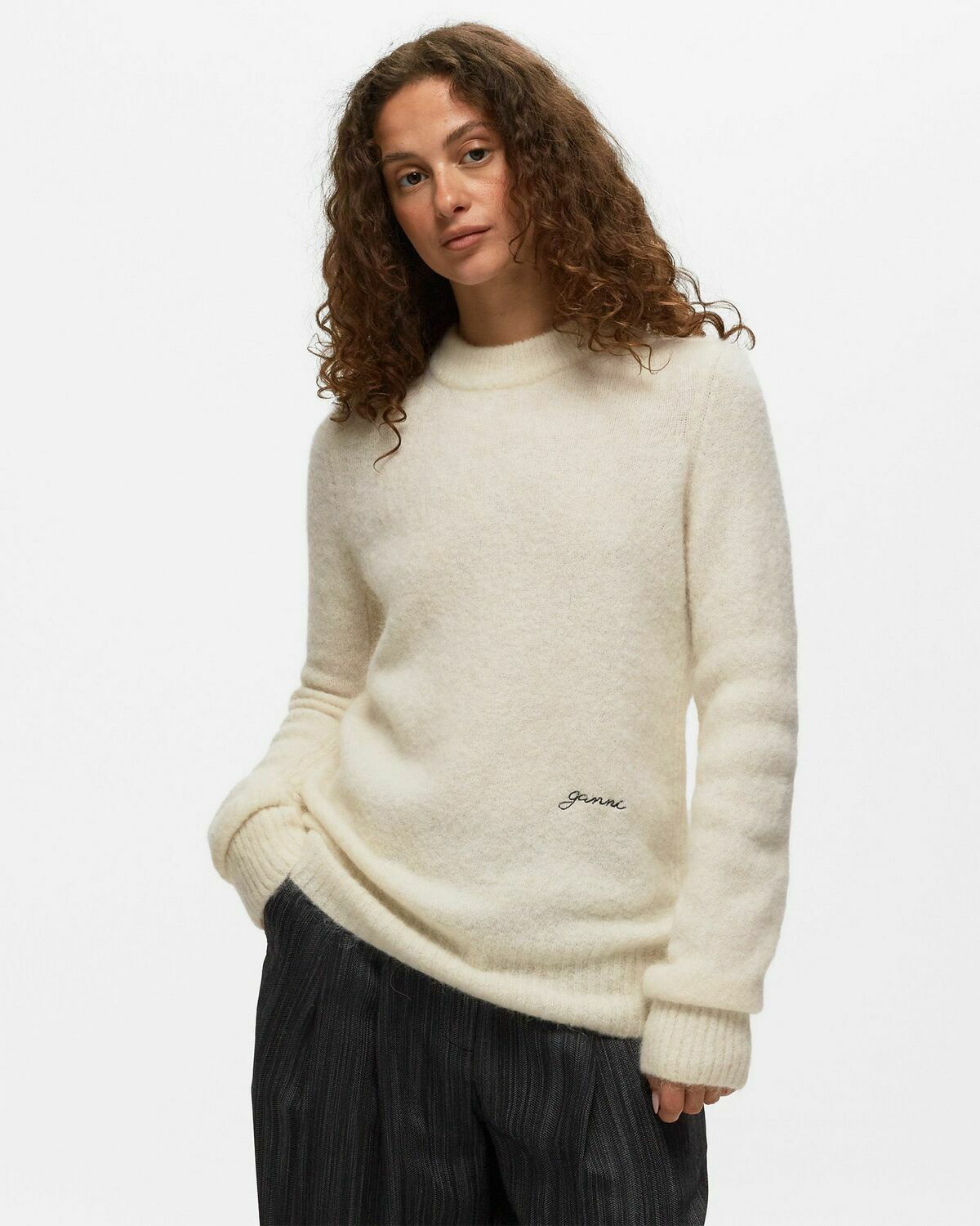 Ganni Brushed Alpaca O Neck Sweatshirt Beige - Womens - Pullovers
