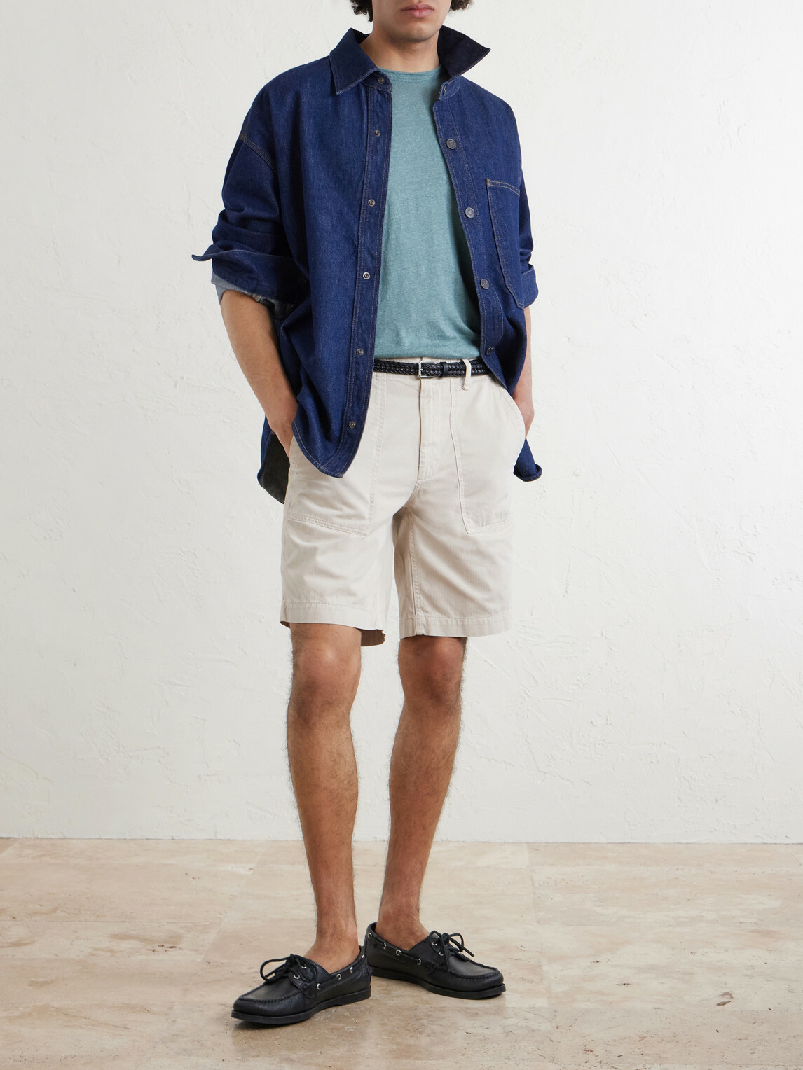 Hartford - Fatigue Straight-Leg Herringbone Cotton Shorts - Neutrals