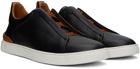 ZEGNA Black & Brown Deerskin Triple Stitch Sneakers