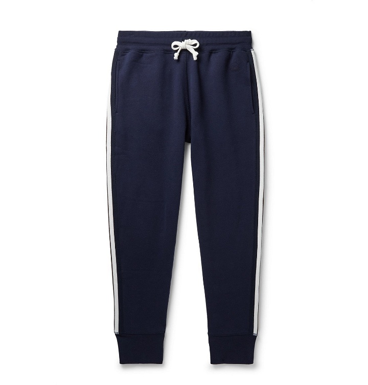 Photo: Kingsman - Slim-Fit Tapered Striped Cotton and Cashmere-Blend Jersey Sweatpants - Blue