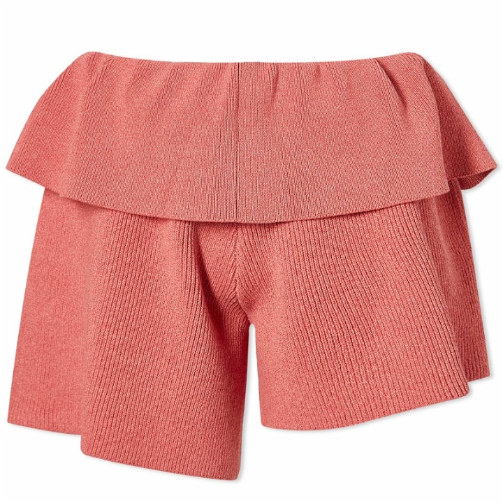 Photo: JW Anderson Women's Fold Over Asymmetric Shorts in Watermelon Pink