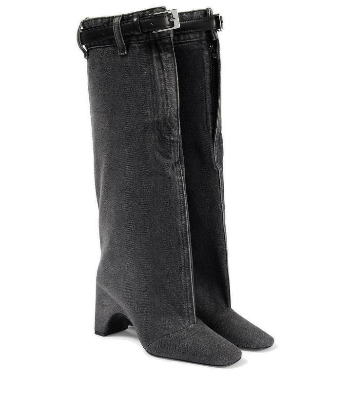 Photo: Coperni Leather-trimmed denim knee-high boots